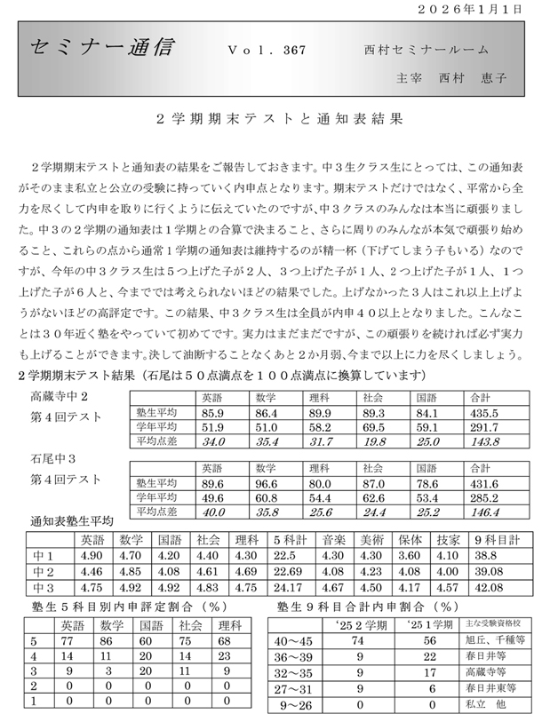 �Z�~�i�[�ʐM367���u2�w�������e�X�g�ƒʒm�\���ʁv